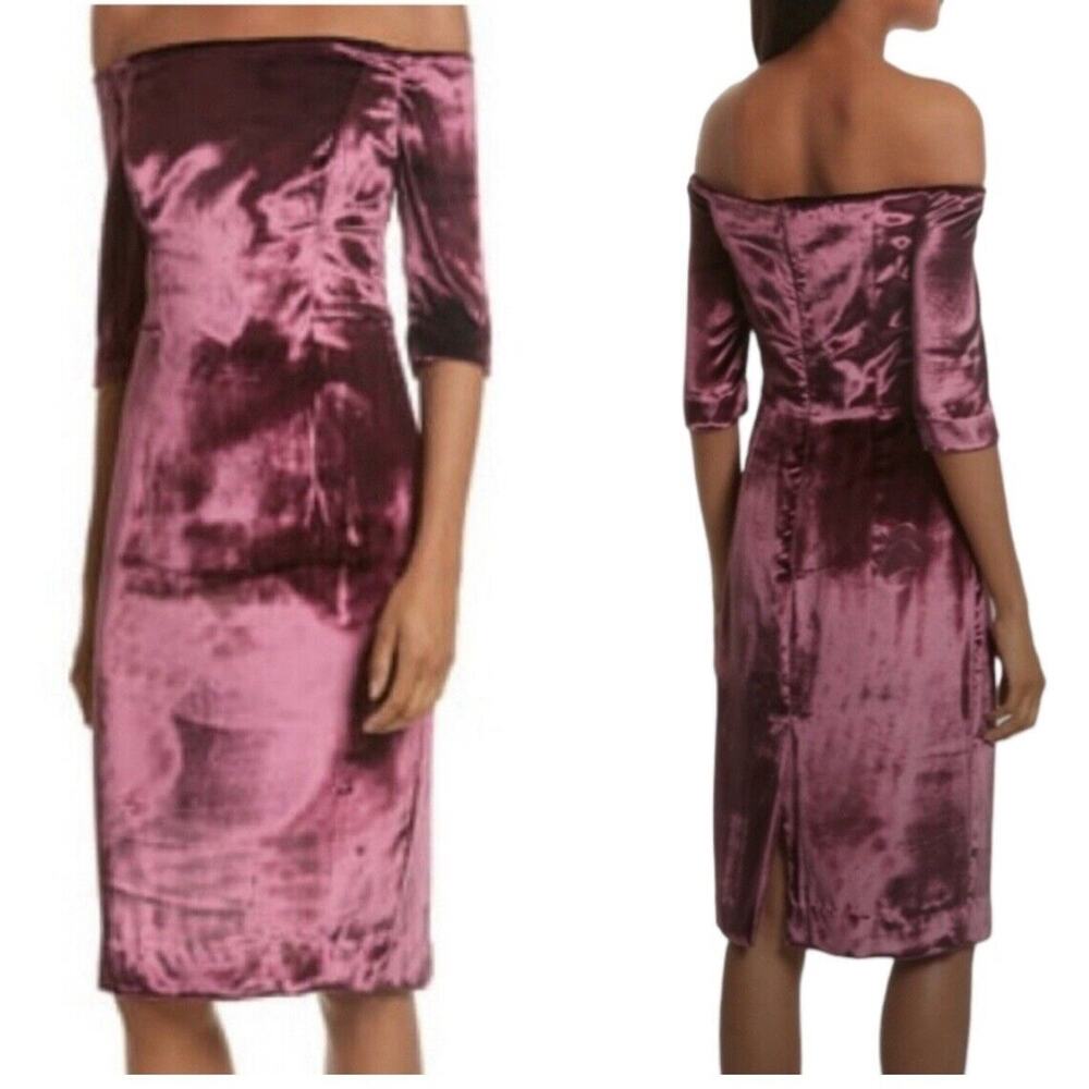 Milly NWT $435 Women’s Purple Off-Shoulder Velvet Cocktail Sheath Dress Sz 12